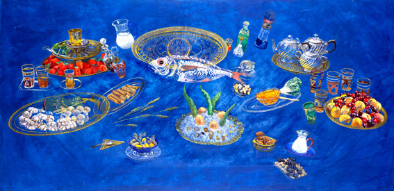 Noche de la Mimona. Private collection. 2000. Oil on cloth. 89×180 cm